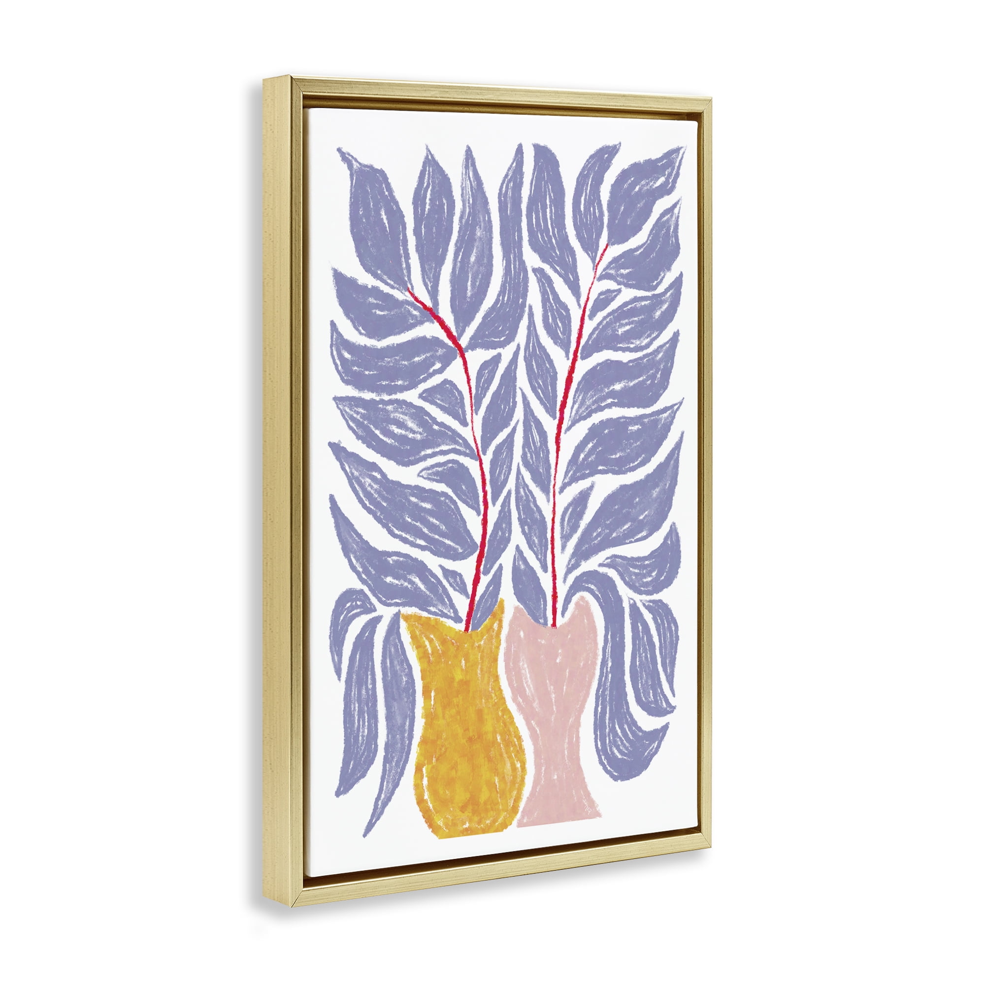 Stupell Industries Purple Leaves in Vases Plants & Flowers Painting Gold Floater Framed Canvas Art Print Wall Art, 17 x 25