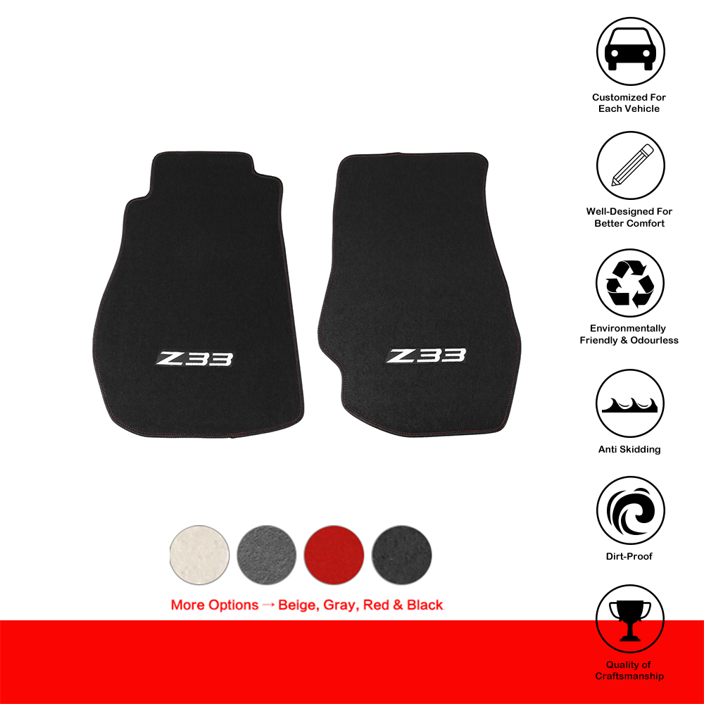 Black Nylon Floor Mats For 2009-2020 Nissan 370Z - Direct Fit With Emblems - Set Of 2