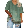 thumbnail image 2 of Shirts for Women under $5 Short Sleeved V-Neck Printing Plus Base T-shirt Green, 2 of 5