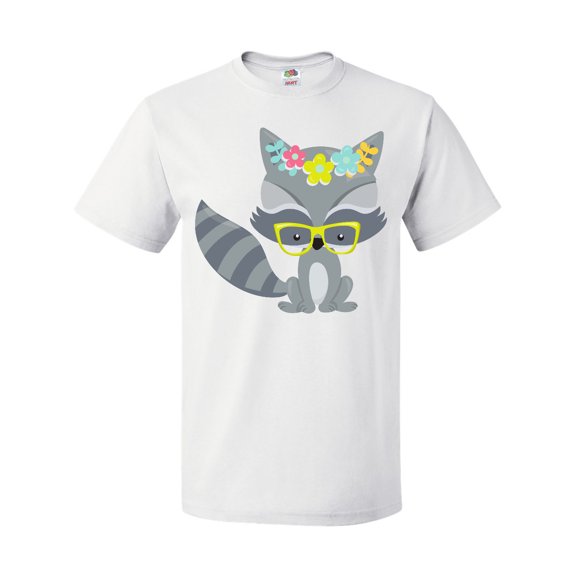 Inktastic Hipster Raccoon, Raccoon With Glasses, Flowers T-Shirt