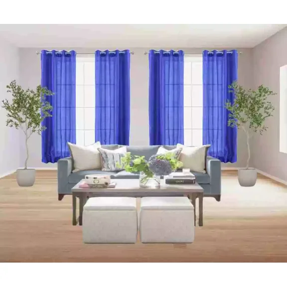 1 Piece Window Curtain MG Silky Shiny Faux Silk Solid Royal Blue Semi Transparent 6 Grommets 52" wide X 84" length