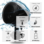 GoHawk AN4 All-in-One Built-in Amplifier 4 Waterproof Bluetooth Motorcycle Stereo Speakers Audio Amp System Harley ATV
