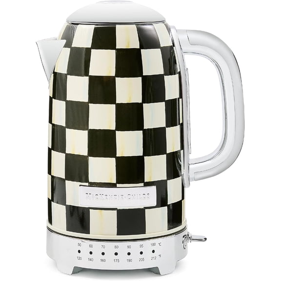 Electric Kettle, Stainless-Steel Tea Kettle, Black-and-White Courtly Check