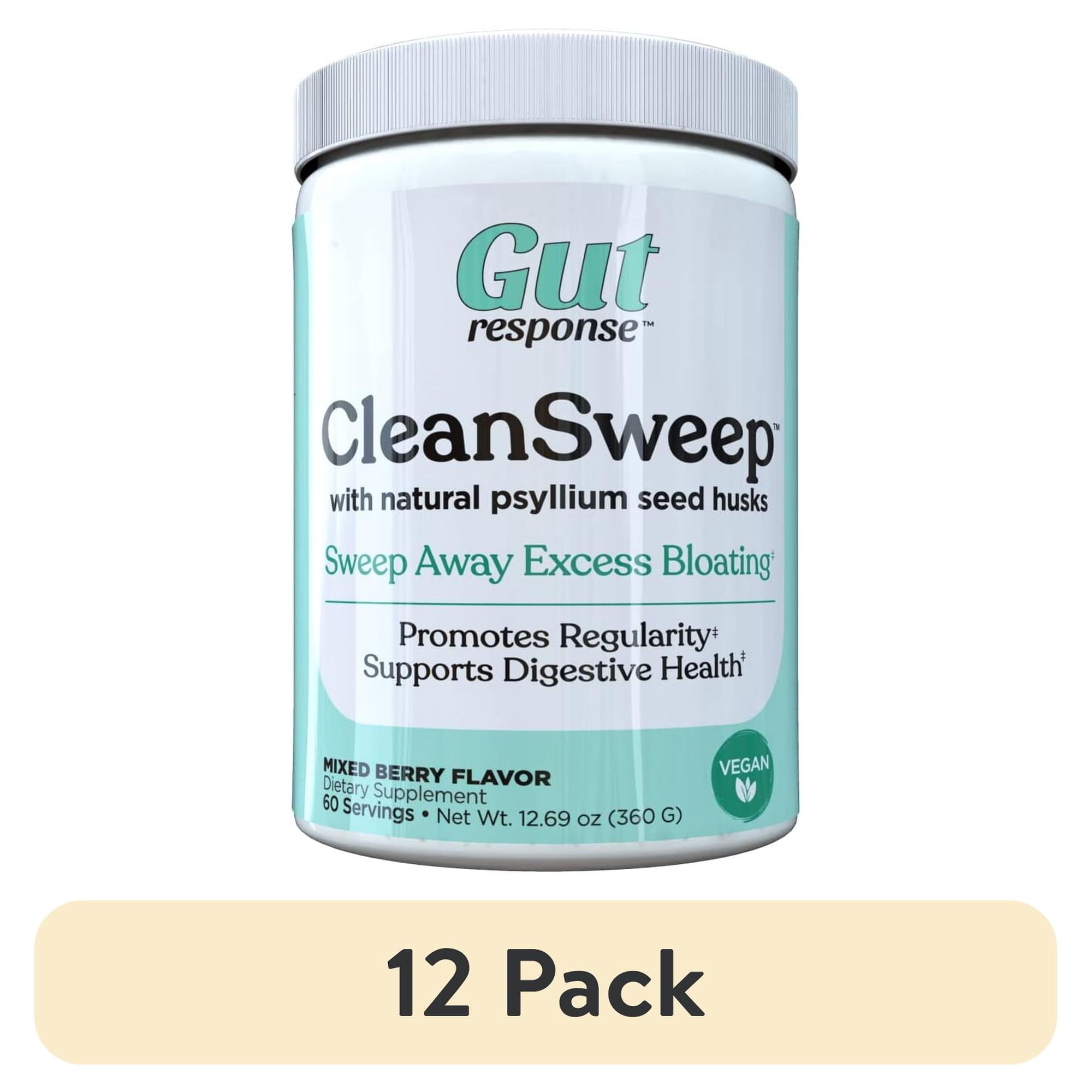 (12 pack) Gut Response CleanSweep Psyllium & Beet Fiber - Mixed Berry. 60 Servings for Digestive Health. Key Ingredients: Psyllium & Beet Fiber. Dietary Supplement.