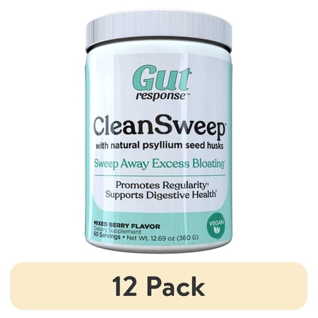 (12 pack) Gut Response CleanSweep Psyllium & Beet Fiber - Mixed Berry. 60 Servings for Digestive Health. Key Ingredients: Psyllium & Beet Fiber. Dietary Supplement.