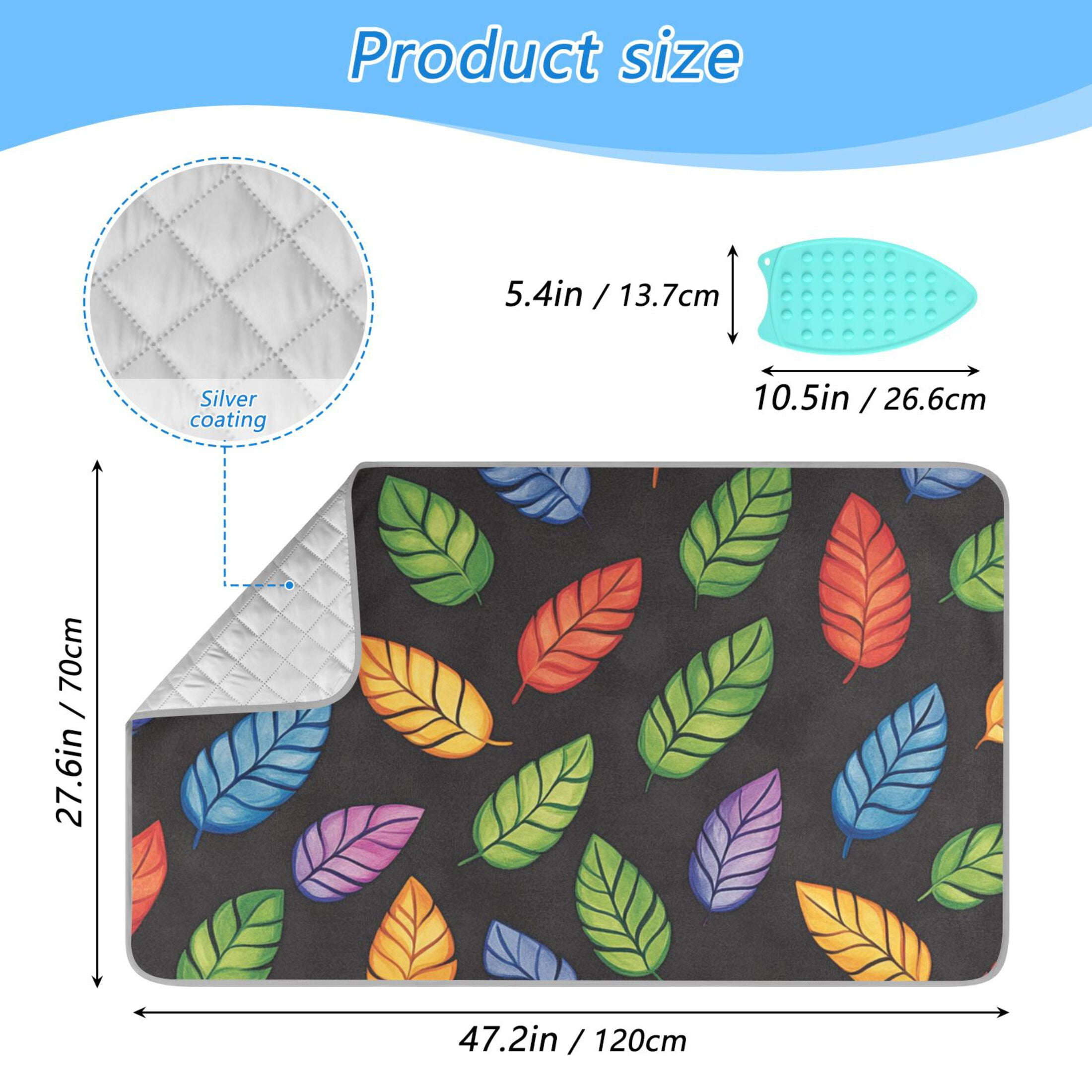 Colorful Leaf on Black Ironing Mat Blanket for Table Top Travel Portable Ironing Board Pad 47.2x27.6 Inch