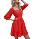 thumbnail image 2 of Puntoco Vestido De Manga Corta Con Cuello En V, Mini Vestido De Verano Con Cuello Cuadrado Para Mujer Rojo L, 2 of 8