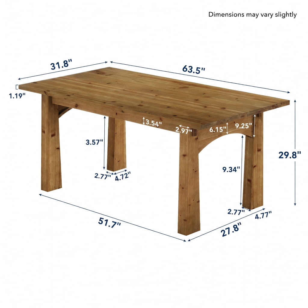 Hommoo Rustic Solid Wood Dining Table, 63 Inch Rectangular Kitchen Table for 4 to 6 People, Grain Farmhouse Table with Sturdy Wooden Legs, Natural