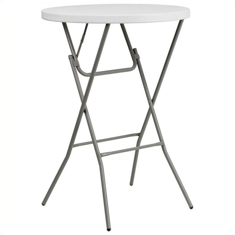 32' Small Folding Round Table Thick Granite White Plastic Bar Height Cocktail US 