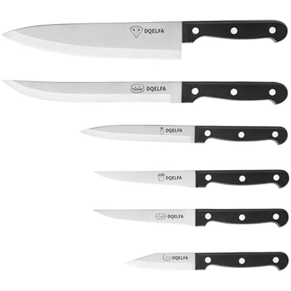 6 Piece Kitchen Knife Set, Stainless Steel Knife Set With Ergonomic Handle, Rustproof, Dishwasher Safe (Black, Fun Food Icons)$$Home Decor, Kitchen, & Other