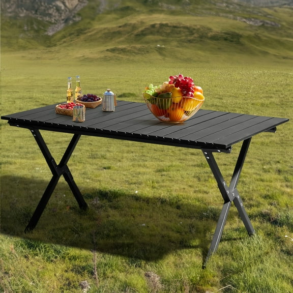 FGYRYK Folding Portable Camping Outdoor Picnic Table Carbon Steel with Carry Bag, Black