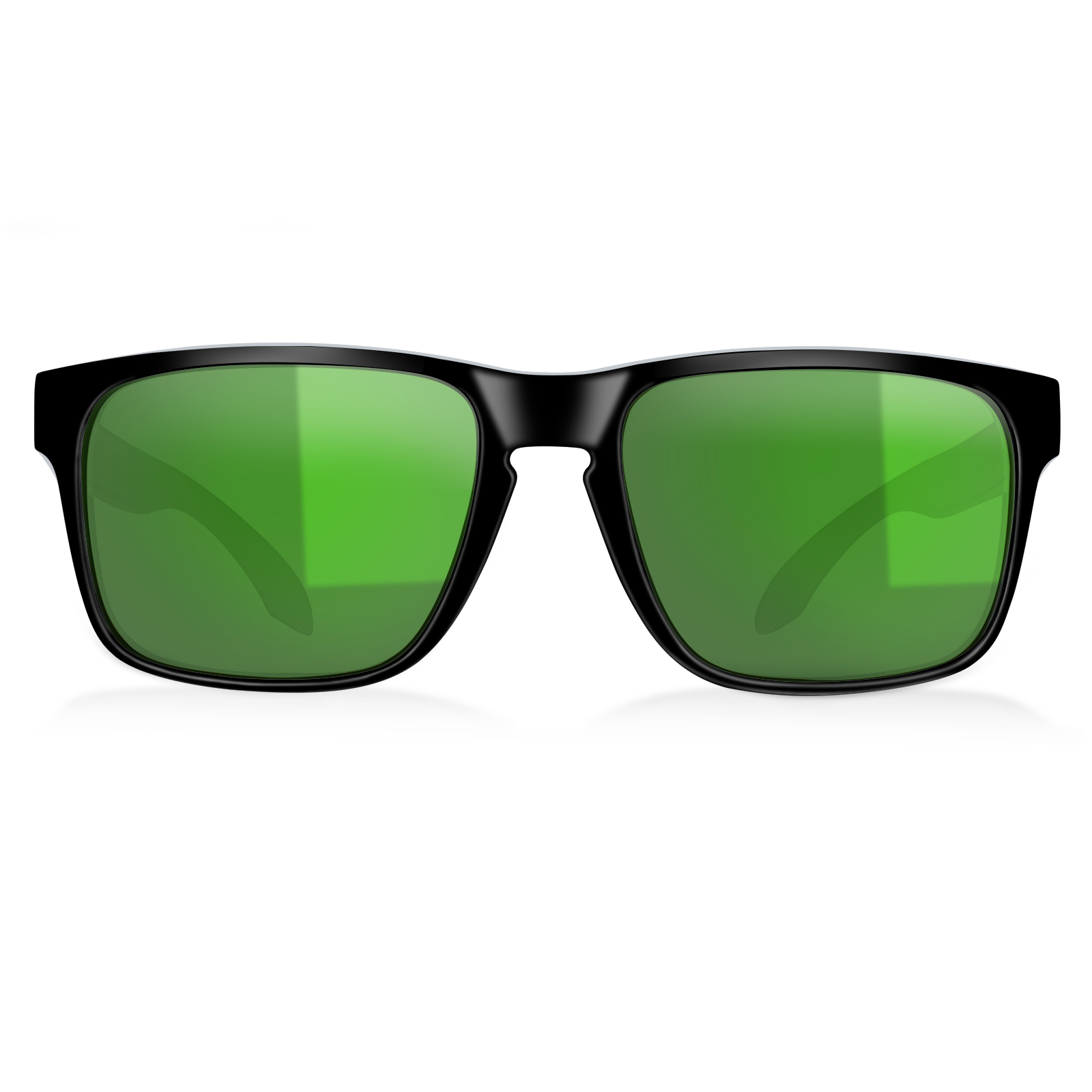 B.N.U.S Polarized Sunglasses for Women Men Corning Real Glass Lenses with Spring Hinges Shiny Black / Green Mirrored Lenses