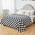 thumbnail image 2 of Checkered Flannel Throw Blanket, Soft Cozy Checkerboard Grid Pattern Fleece Blanket for Couch Bed Sofa, Black 60 x 80 Inches, 2 of 6