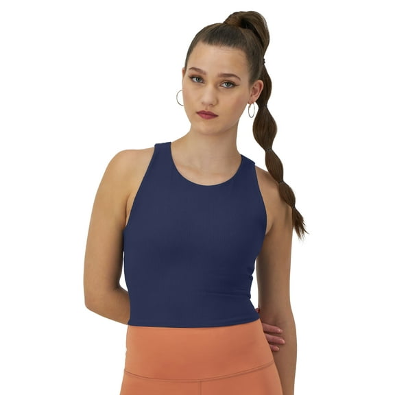 Champion Womens Ribbed Soft Touch Crewneck Racerback Crop Top Blue Size L NWT