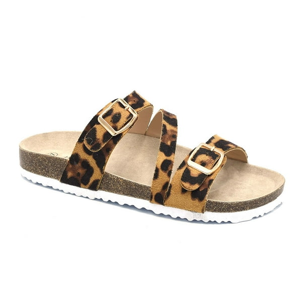 double buckle strap footbed sandals