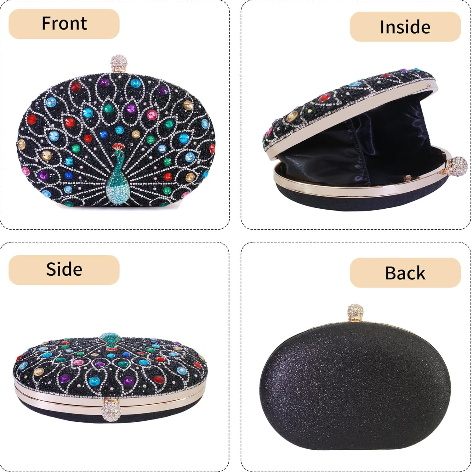 Womens Vintage Beaded Rhinestone Peacock Clutch Purse Handmade Crossbody Bag Evening Handbag For Wedding Party Prom