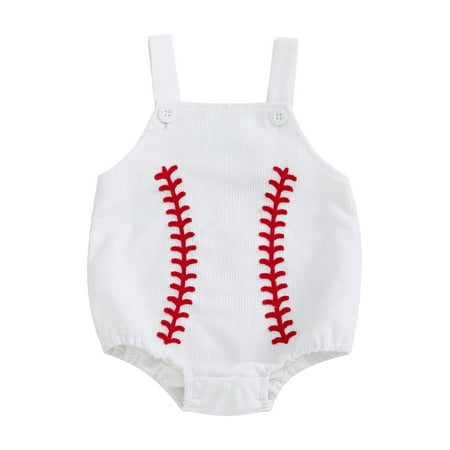 

Kupretty Baby Girls Boy Romper Overalls Baseball Embroidery Sleeveless Jumpsuit