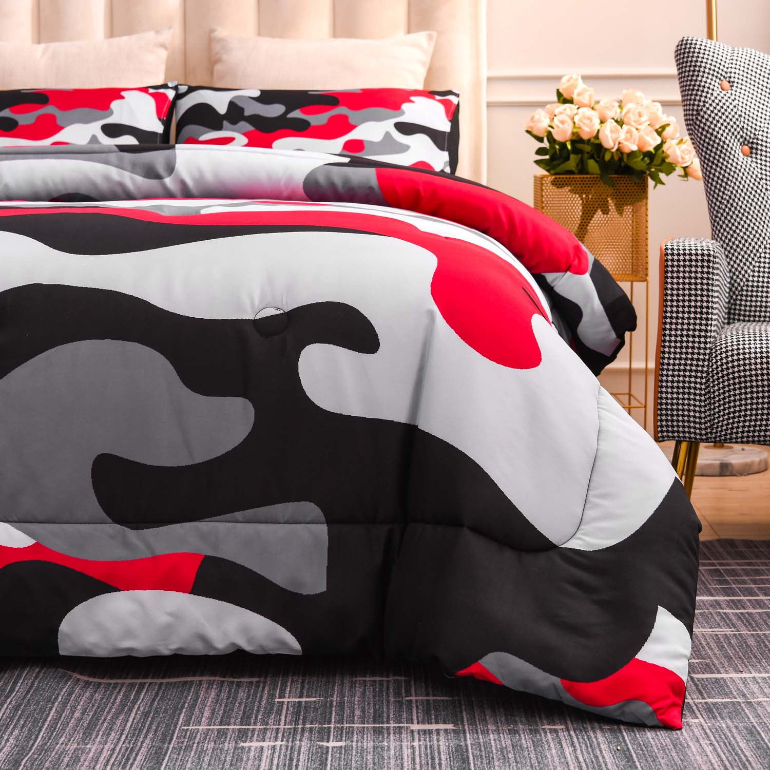 Btargot Mysterious Forest Camouflage Twin Comforter Set for Boys Kids Teens Girls Red Microfiber Bedding Set