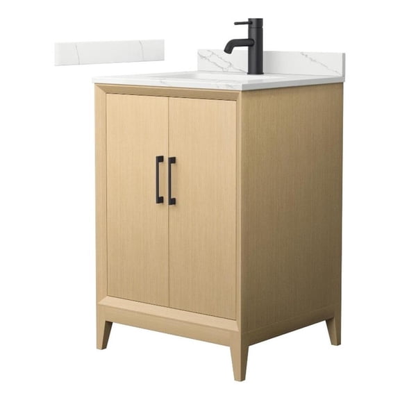 Janna 24" White Oak Single Vanity & Giotto Quartz Top (1-Hole) & Black Trim