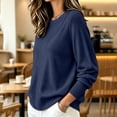 thumbnail image 4 of Hueook Knit Sweaters for Women Crew Neck Long Sleeve Loose Fit Pullover Soft Casual Winter Top Navy 2X, 4 of 7