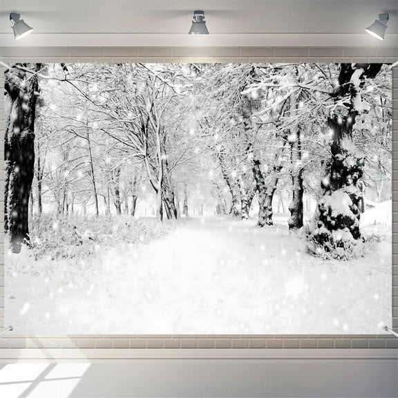 7x5FT Frozen White Snow Forest Path Winter Xmas Backdrop For Photo Booth