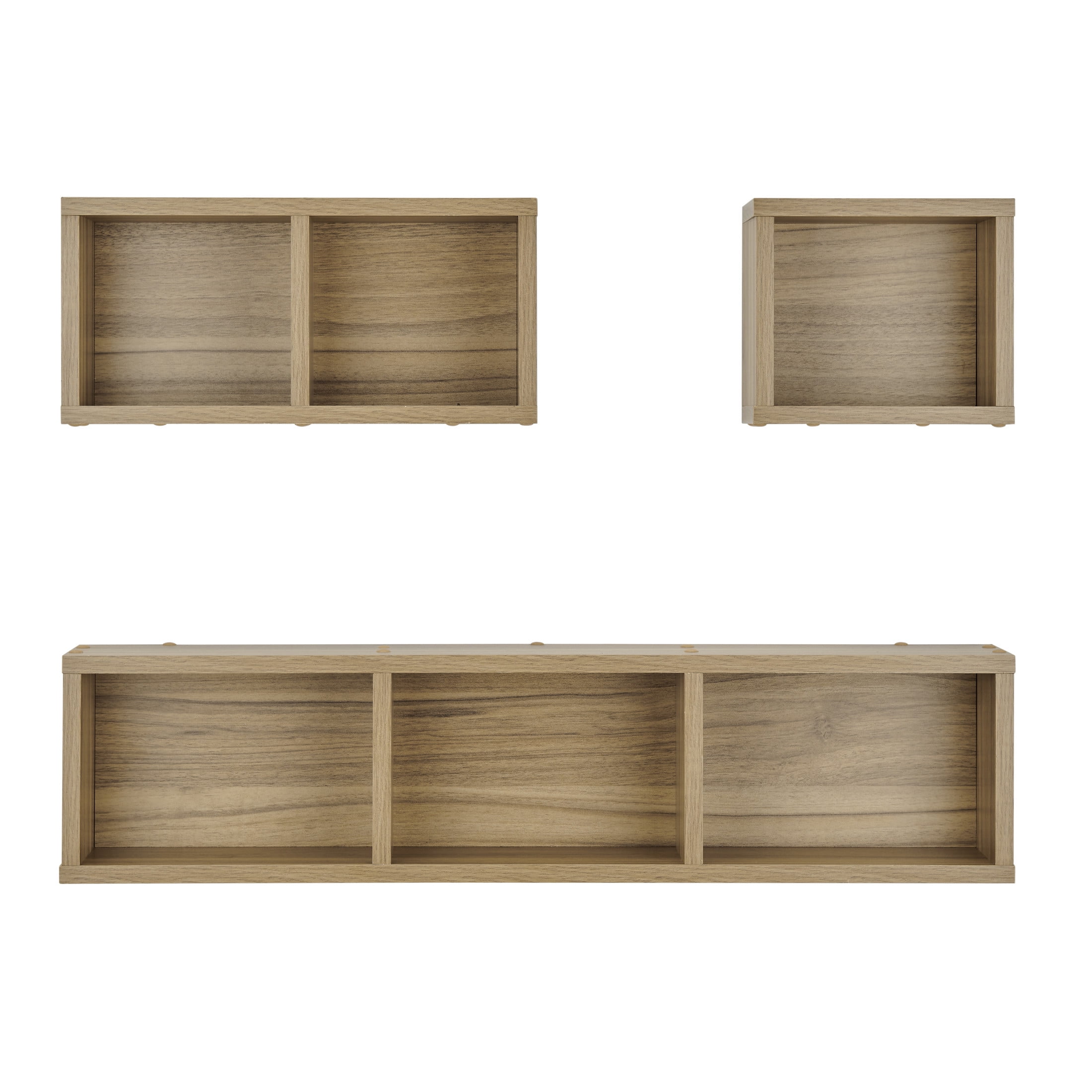 Danya B. Bauhaus Floating Geometric Cubby Wall Shelves - Set of 3 Sizes - Chestnut