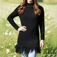 thumbnail image 3 of Perfectbot Women's Bodycon Sweater Dress - Mock Neck Long Sleeve Fringe Hem Mini Dresses Vacation Outfit, 3 of 5