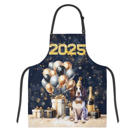 Happy New Year English Springer Spaniel Welcome 2025 Balloon Firework Party Apron Springers Dog Lover Gifts for Cooking Grilling Baking Painting Gardening - 01014
