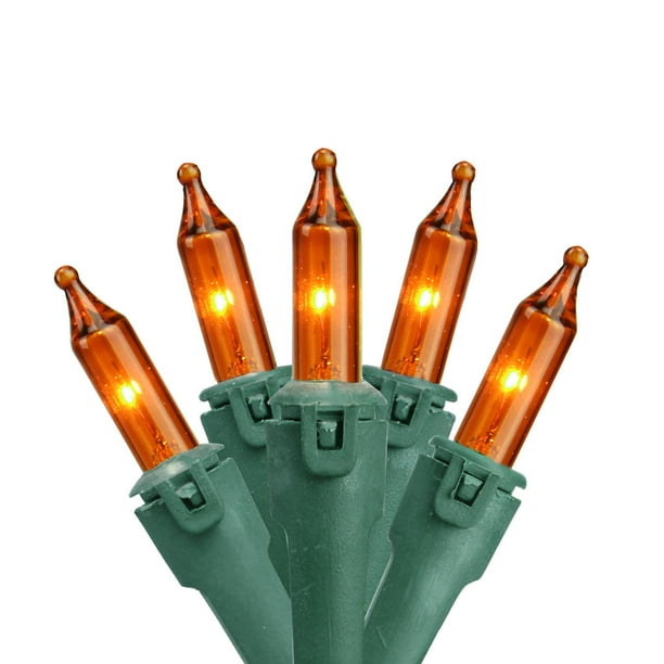 Set of 50 Orange Commercial Grade Mini Christmas Lights 5.5" Spacing