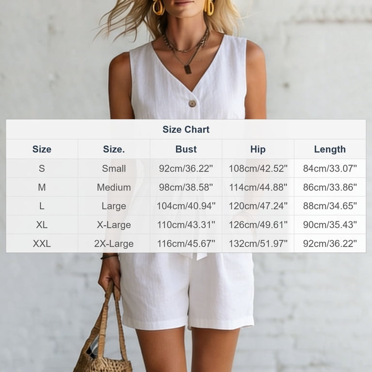 White Sleeveless Romper Women's V‑neck Button Front Tie Waist
