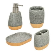 Honey-Can-Do Plastic 4-Piece Bathroom Accessory Set, Gray/Natural