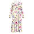 thumbnail image 4 of Xoenoiee Rose Daisy Butterfly Print Nightgowns for Women Long Sleeve Button House Dress Soft Full Length Sleepwear V Neck Lounge Dress Plus Size, XL, 4 of 7