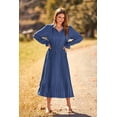 thumbnail image 5 of Women's 2023 Fall Midi Dress Casual Long Sleeve V Neck Swiss Dot Pleated A Line Flowy Dresses, 5 of 9