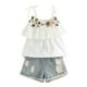 thumbnail image 1 of Gibobby Conjunto de ropa de bebé Conjunto de pantalones para niños y niñas, pantalones cortos para niños pequeños, camiseta + conjuntos y conjuntos de mezclilla(Blanco, 5-6 Años), 1 of 5