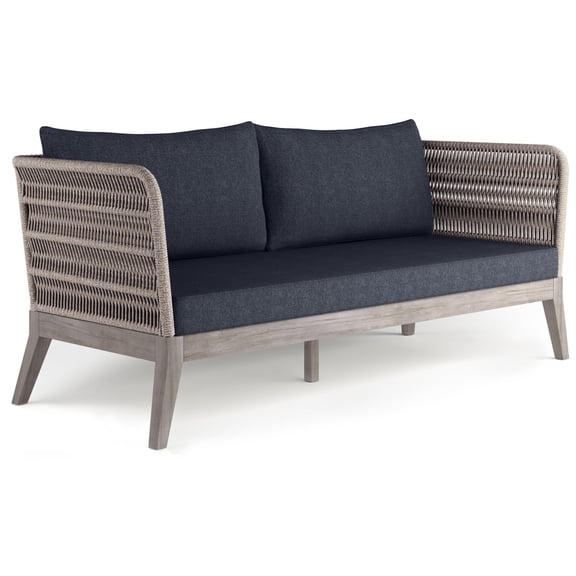 Simpli Home Santiago 75 in. W Contemporary Outdoor Sofa in Slate Grey Polyester Fabric
