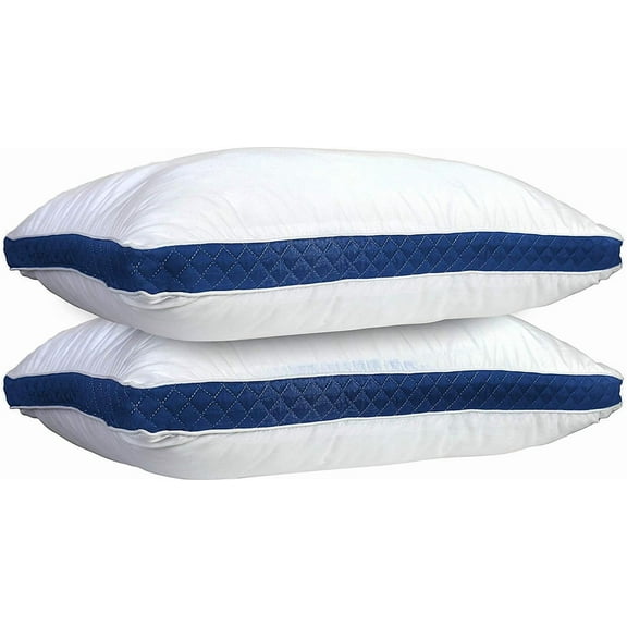 Pillows for Bed 2-Pack, King/Queen Gusseted Bed Pillows Set of 2 for Side Sleepers, Navy Blue (18x26)