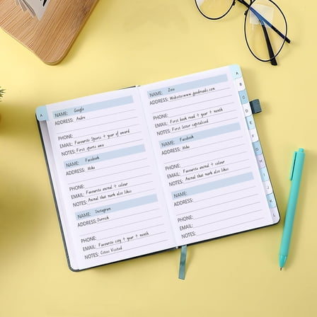 Hardcover Address Book Organizer, Alphabetical Tabs for Easy Navigation, Password and Contact Keeper, Colored Pages, 5.3 x 7.7 Inches, Blue