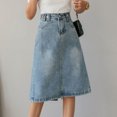 thumbnail image 2 of MIXUE Skirts For Women Summer Solid Color A Line Loose Fit Casual Denim Skirt Workwear,Blue,M, 2 of 5