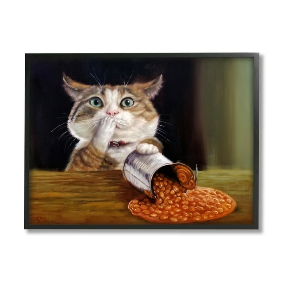 Stupell Industries Spilled The Beans Humorous Cat Kitchen Animal Painting Painting Black Framed Art Print Wall Art, Design by Lucia Heffernan