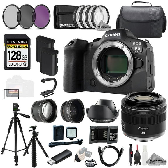 Canon EOS R6 II Camera   RF 35mm f/1.8 IS Macro STM Lens 128GB Ext Bat 9 PC Filtr MEGA Kit (International Version)