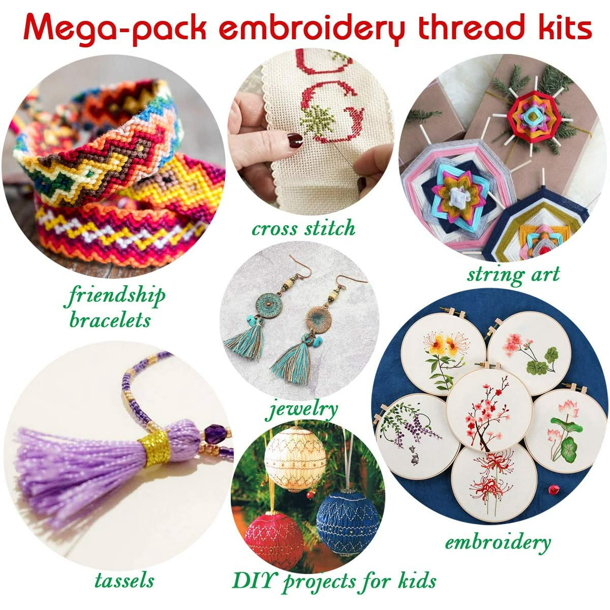 Peirich Embroidery Floss Cross Stitch Supplies Friendship Bracelets String  Kit Embroidery Floss Kit Cross Stitch Kits with Organizer Box Cross Stitch  Tools - Gift for Halloween Christmas Birthday