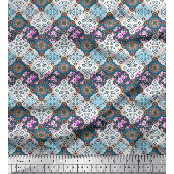Soimoi Georgette Viscose Fabric Floral & Mandala Patchwork Print Fabric by The Yard 42 Inch Wide