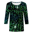 thumbnail image 2 of Women's Sequin Print Tunic Tops 3/4 Sleeve Round Neck Relax Fit Shirts Party Disco Clubwear Tees 2025, 2 of 4