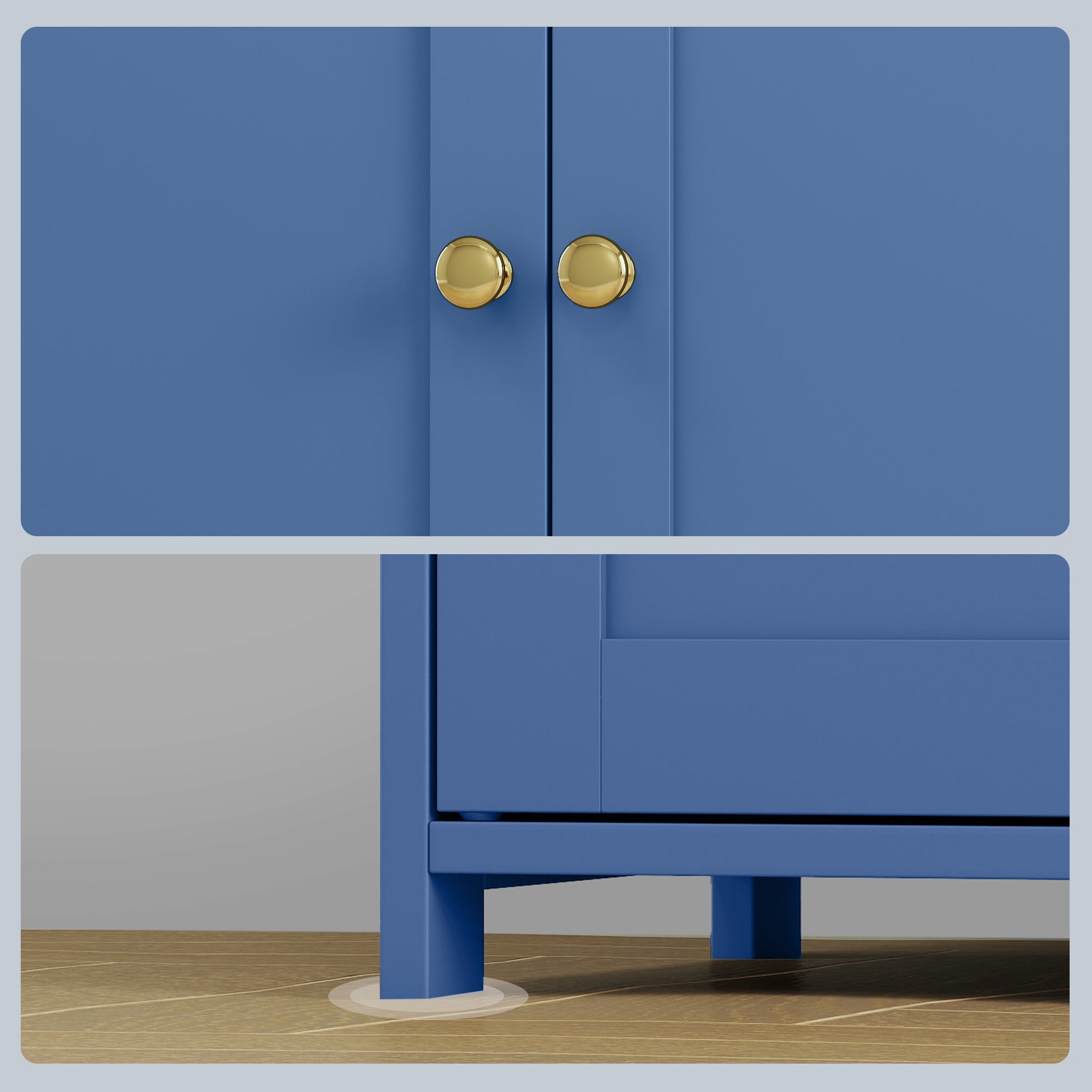 LEDREM Bathroom Storage Floor Cabinet Organizer with Adjustable Shelf 4 Magnetic Doors Freestanding for Living Kitchen Room Small Spaces,Blue
