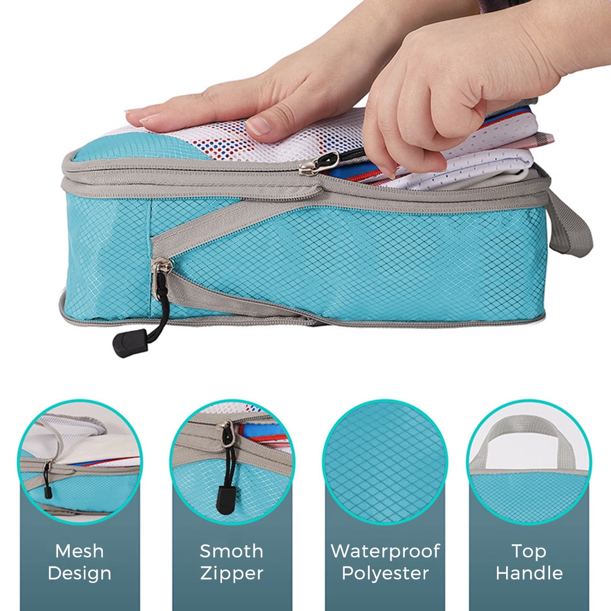 AUXDIQ 4 PCS Compression Packing Cubes Travel Luggage Organizer Bags Set Packing Organizers Compression Suitcase Bag Travel Essential Bag