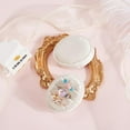 thumbnail image 4 of Premium Wedding Three Rings Holder Italian Velvet Display Box Oval Ring Box 3 Slots Vintage Handmade Storage Jewelry Organizer Ceremony Christmas (Beige) Floral White, 4 of 9