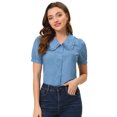 thumbnail image 1 of Allegra K Blusa De Cambray De Manga Corta Con Cuello Peter Pan Para Mujer Azul claro S, 1 of 4