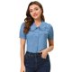 thumbnail image 1 of Allegra K Blusa De Cambray De Manga Corta Con Cuello Peter Pan Para Mujer Azul claro S, 1 of 4