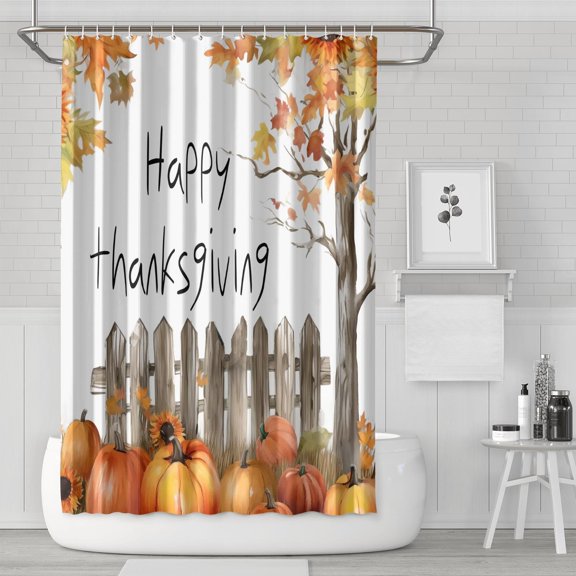 Shower Curtain for Bathroom Fall Pumpkin Happy Thaknsgiving Bathroom Curtain Waterproof Funny Bathroom Curtains Hooks Included,72x72Inch