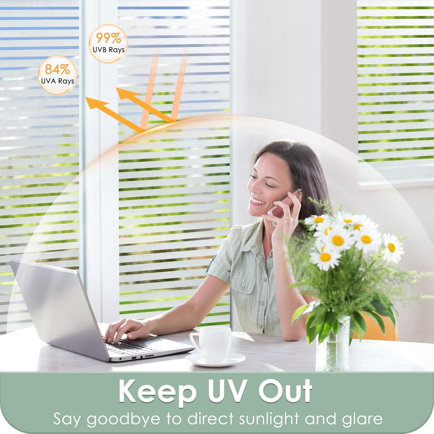 Fancy-Fix Window Film Privacy for Glass Windows, Frosted Stripe Patterm Glass Sticker Static Cling No Glue Anti UV Decorative Door Cover Film for Home Office, 35.4" x 78.7"
